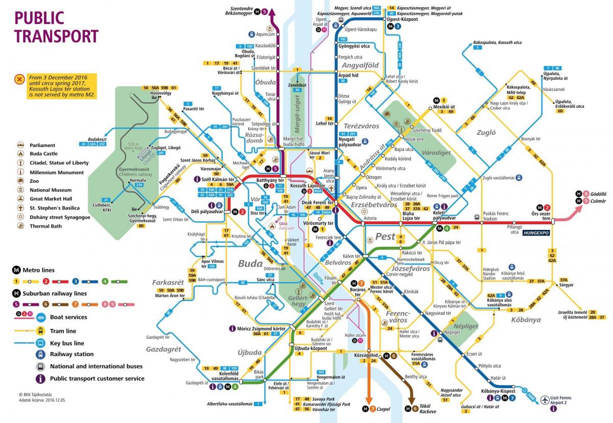 peta budapest awam pengangkutan